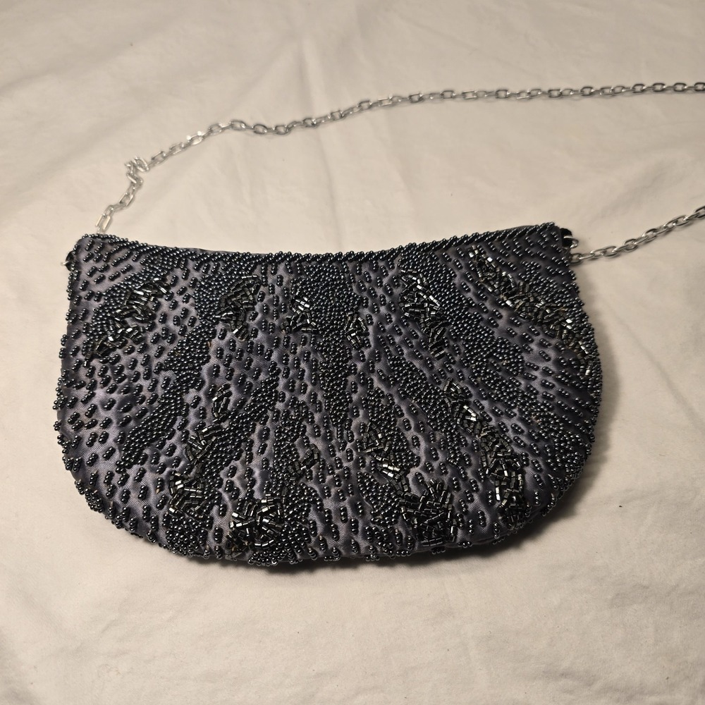 Fine Arts Bag Beaded Evening Bag Clutch Purse Silver Chain Strap‎ Party Formal